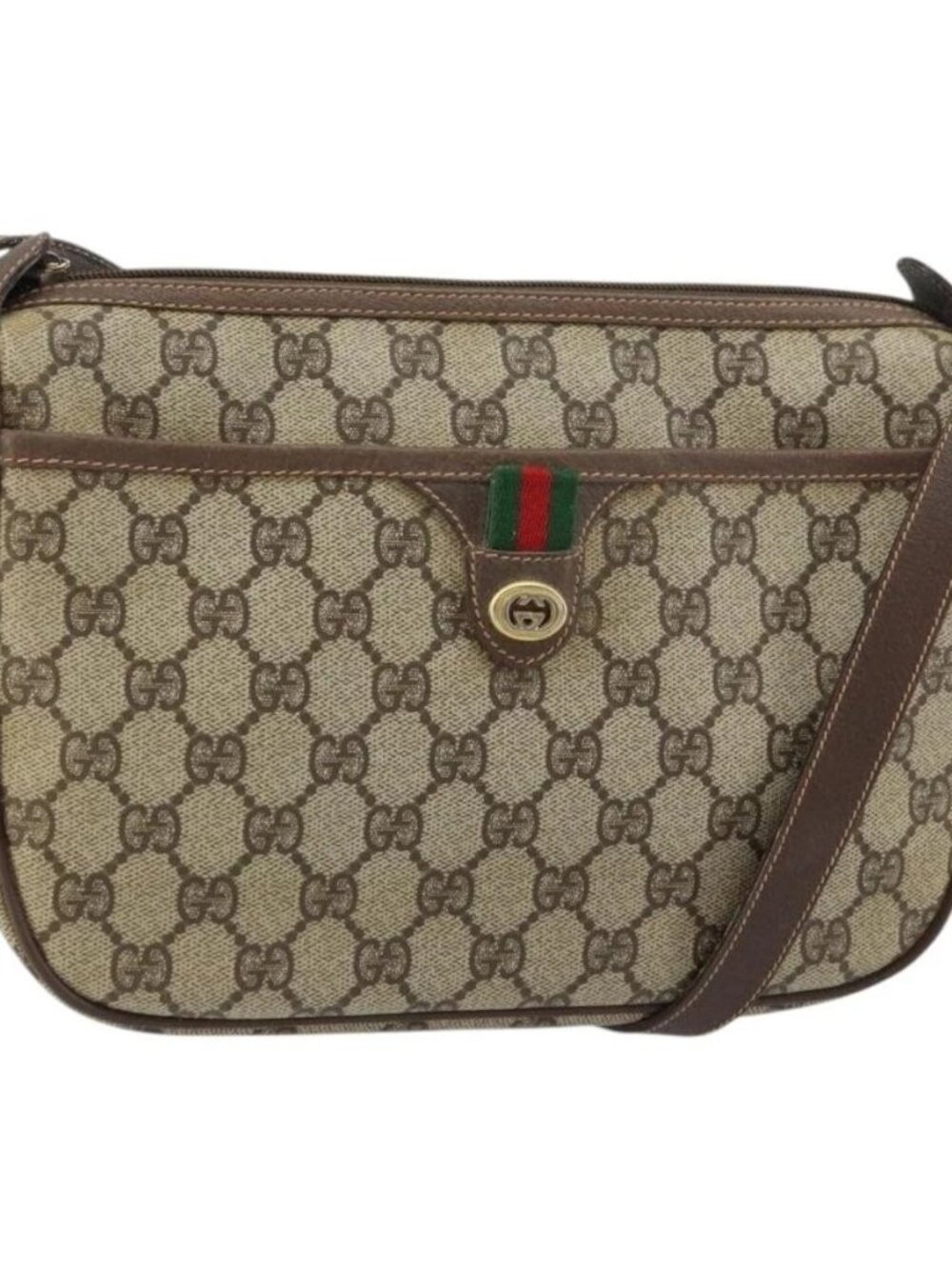 GUCCI GG Supreme Web Sherry Line Bag PVC Beige Gold 89 02 077 Auth 159285